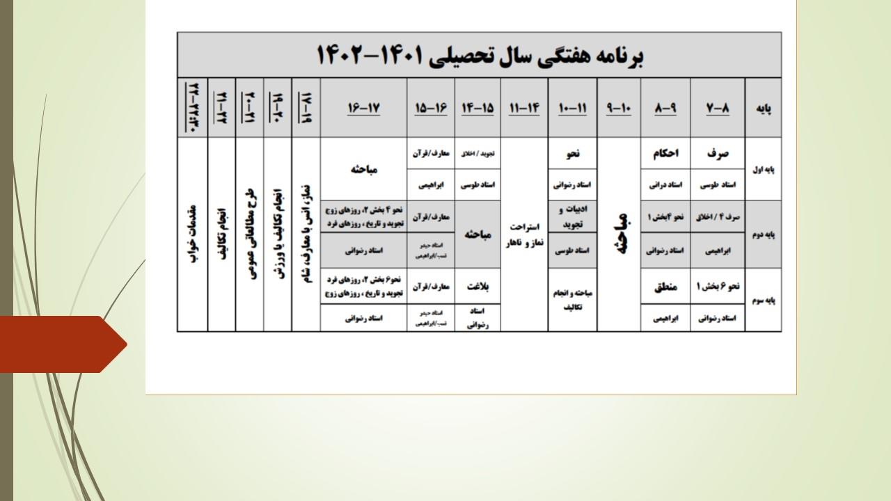 برنامه هفتگی سال تحصیلی 1402-1401